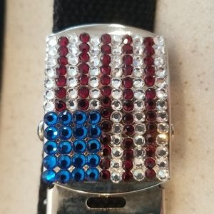 Diamond Look American Flag Bling Buckle Belt